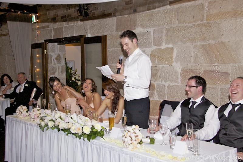 Groom making everyone laugh during his speech - wedding photography sydney